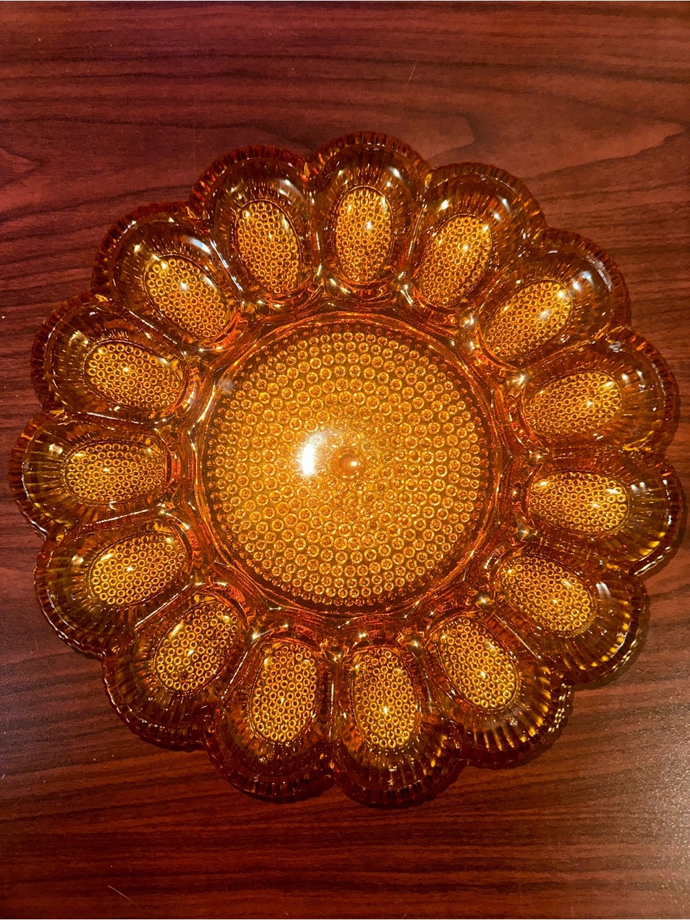 Vintage Amber Indiana Glass Scalloped Edge Deviled Egg Plate